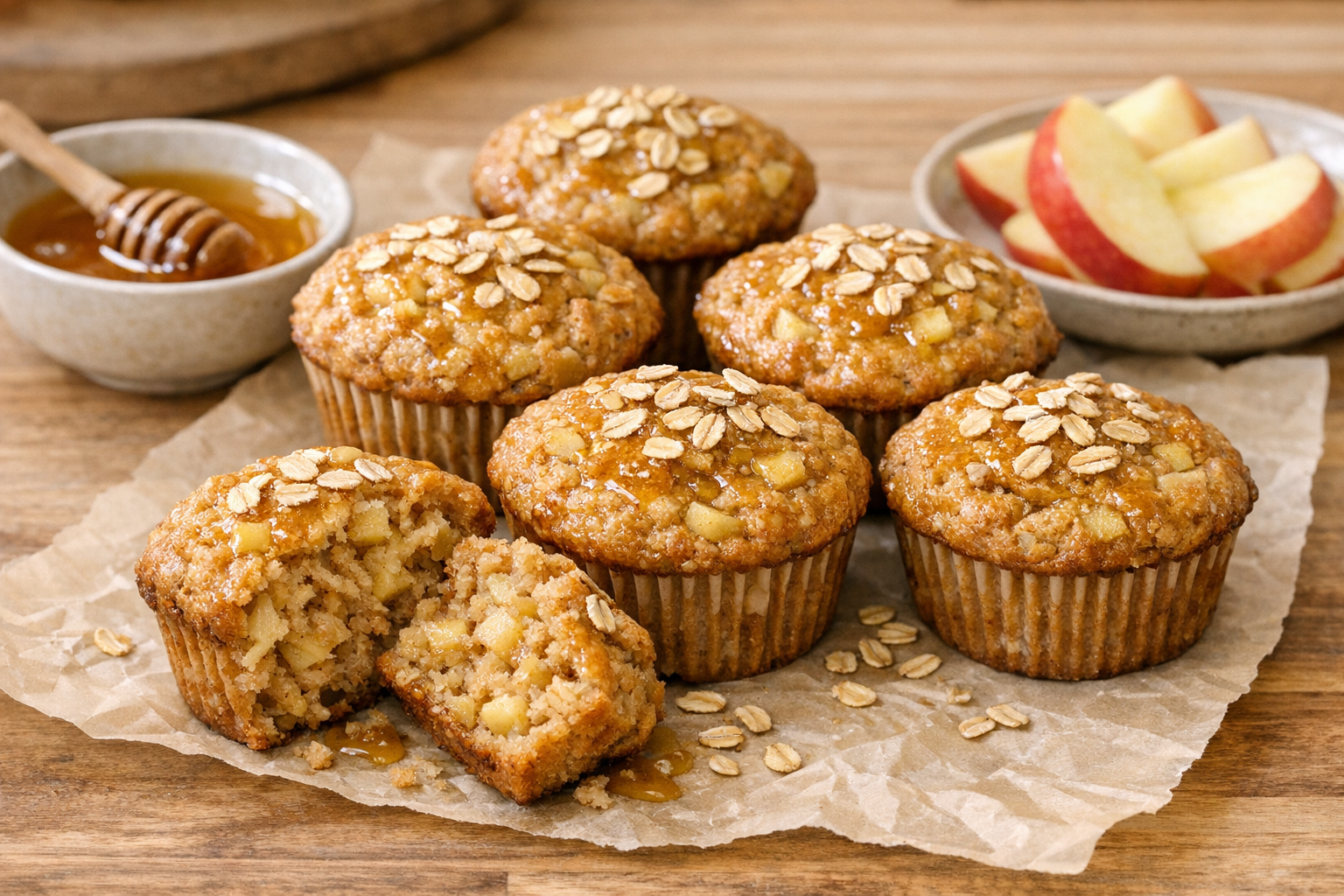 Apple Oat Muffins Sweetened with Honey made without refined sugar and sweetened with honey