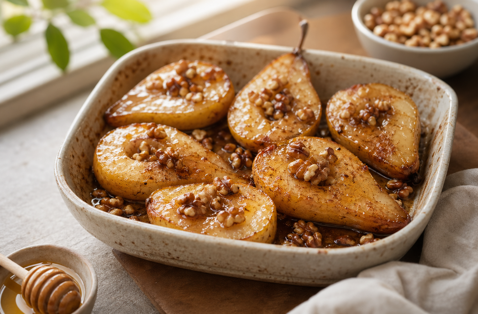 Baked Pears with Honey and Cinnamon made without refined sugar and sweetened with honey