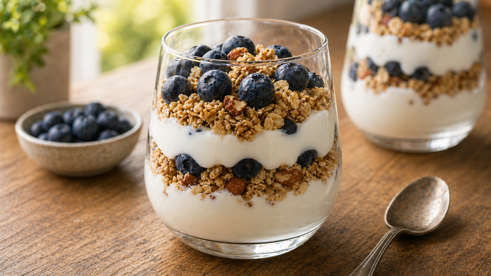 Blueberry Yogurt Parfait Sweetened with Honey