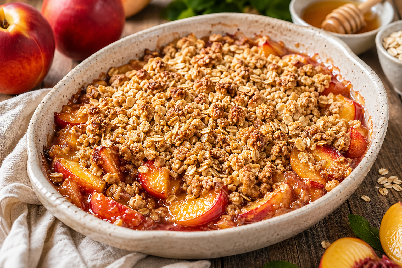 Nectarine Oat Crumble Sweetened with Honey