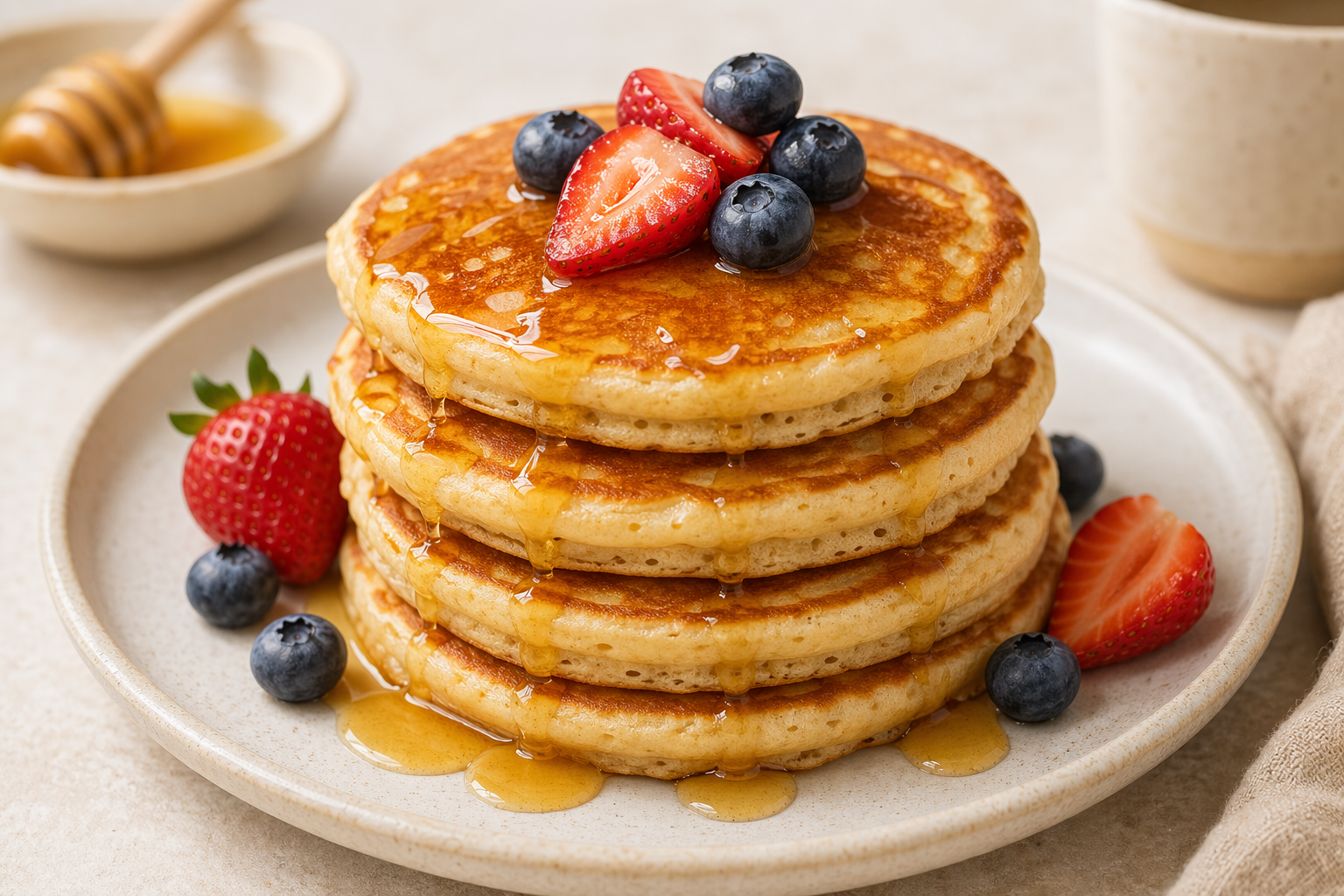 Pancakes Sweetened with Honey made without refined sugar and sweetened with honey