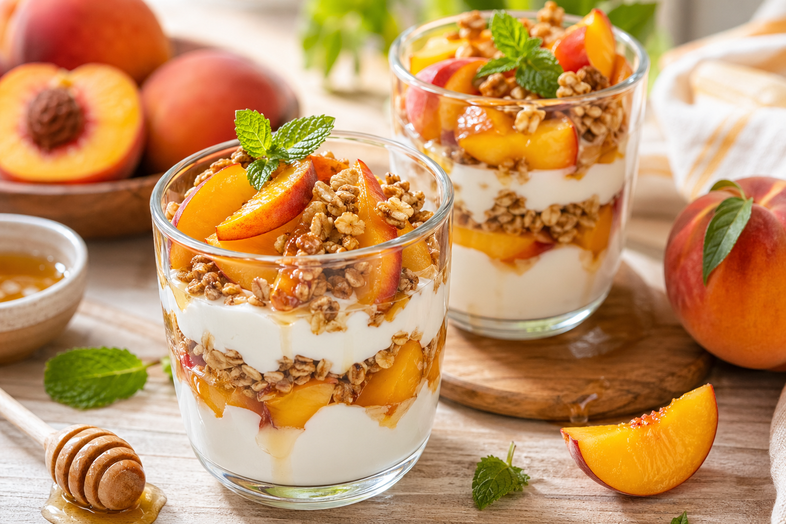 Peach Yogurt Parfaits Sweetened with Honey