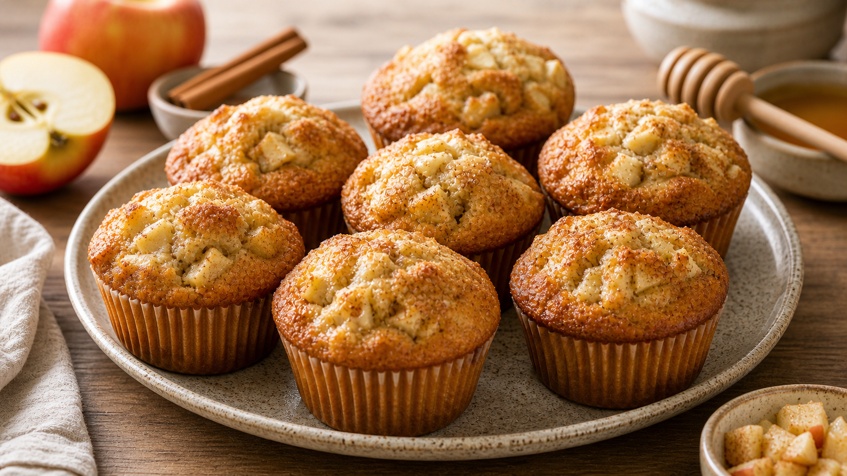 Apple Muffins Sweetened with Honey made without refined sugar and sweetened with honey