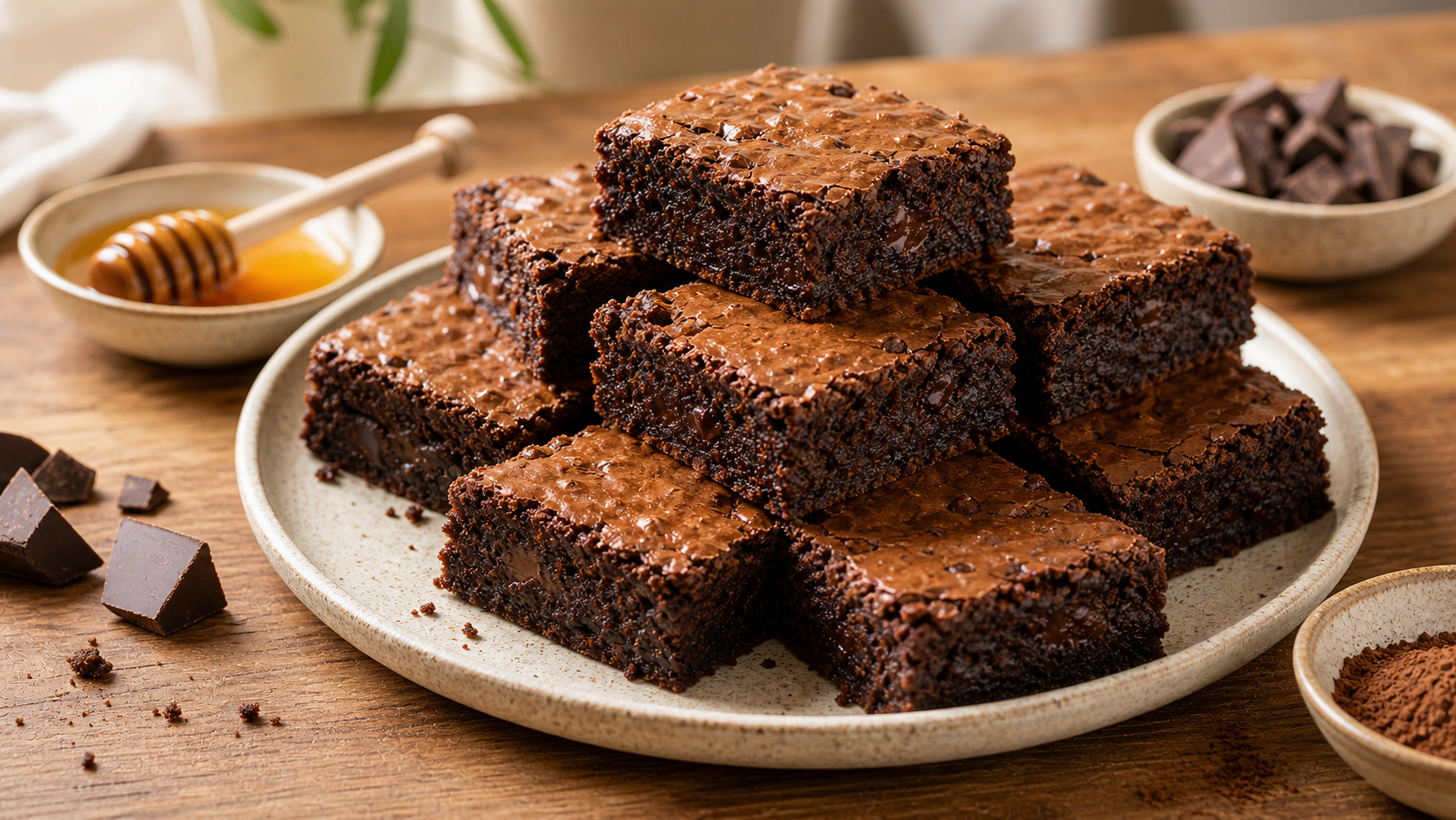Brownies Sweetened with Honey made without refined sugar and sweetened with honey