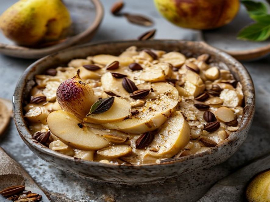 Cardamom Pear Baked Oats with Honey made without refined sugar and sweetened with honey