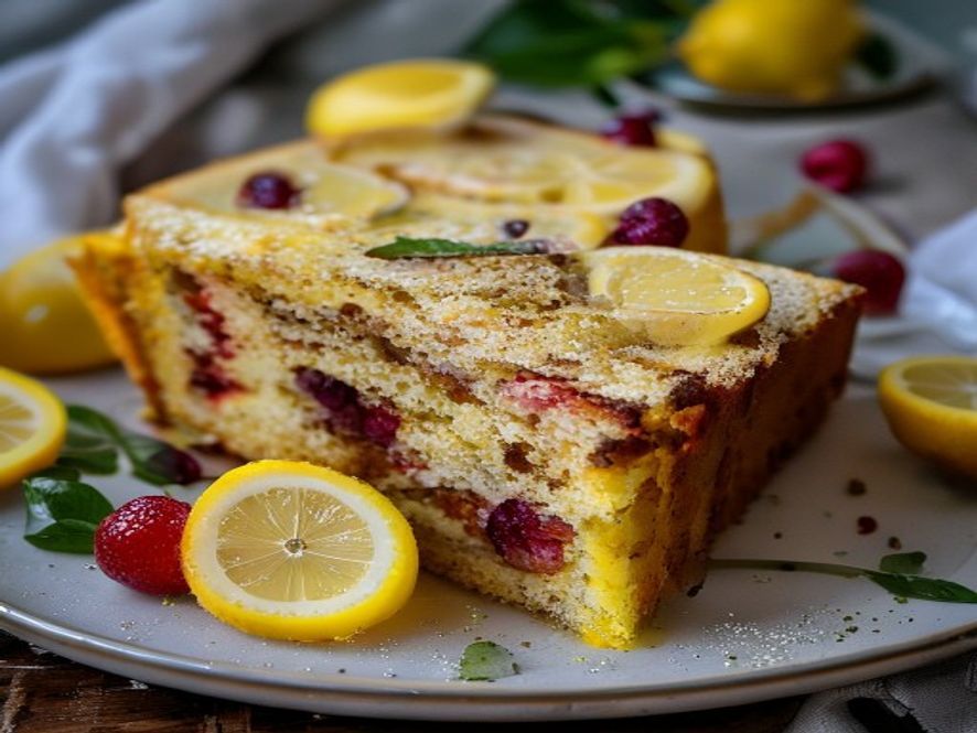 Lemon Berry Loaf Cake with Honey made without refined sugar and sweetened with honey