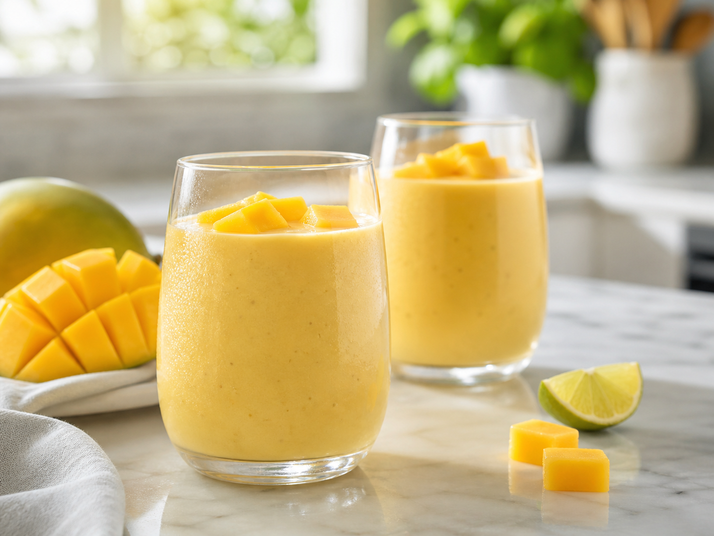 Mango Yogurt Smoothie with Honey made without refined sugar and sweetened with honey