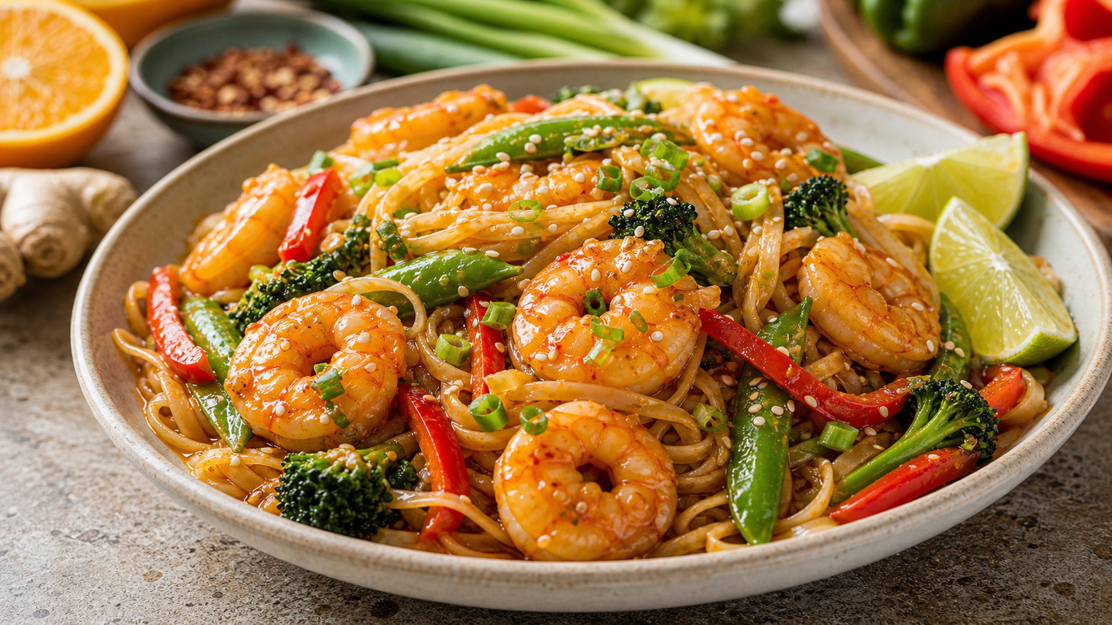 Honey Orange Ginger Shrimp Noodles recipe photo
