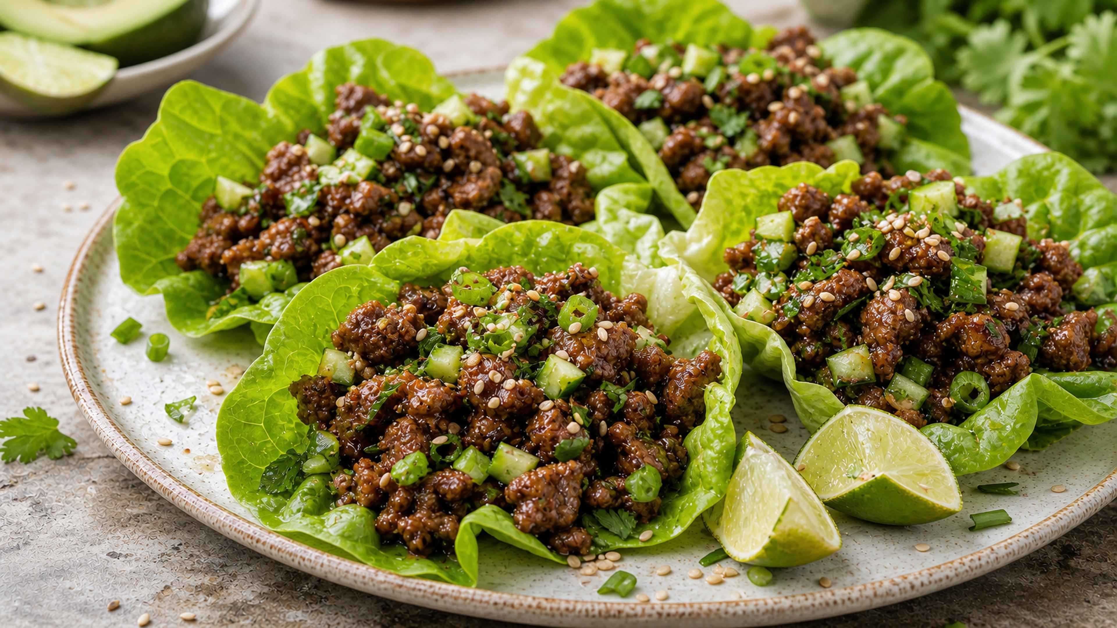 Honey Sesame Beef Lettuce Wraps recipe photo