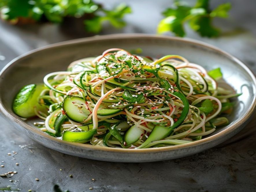 Sesame Cucumber Noodle Salad with Honey Dressing made without refined sugar and sweetened with honey